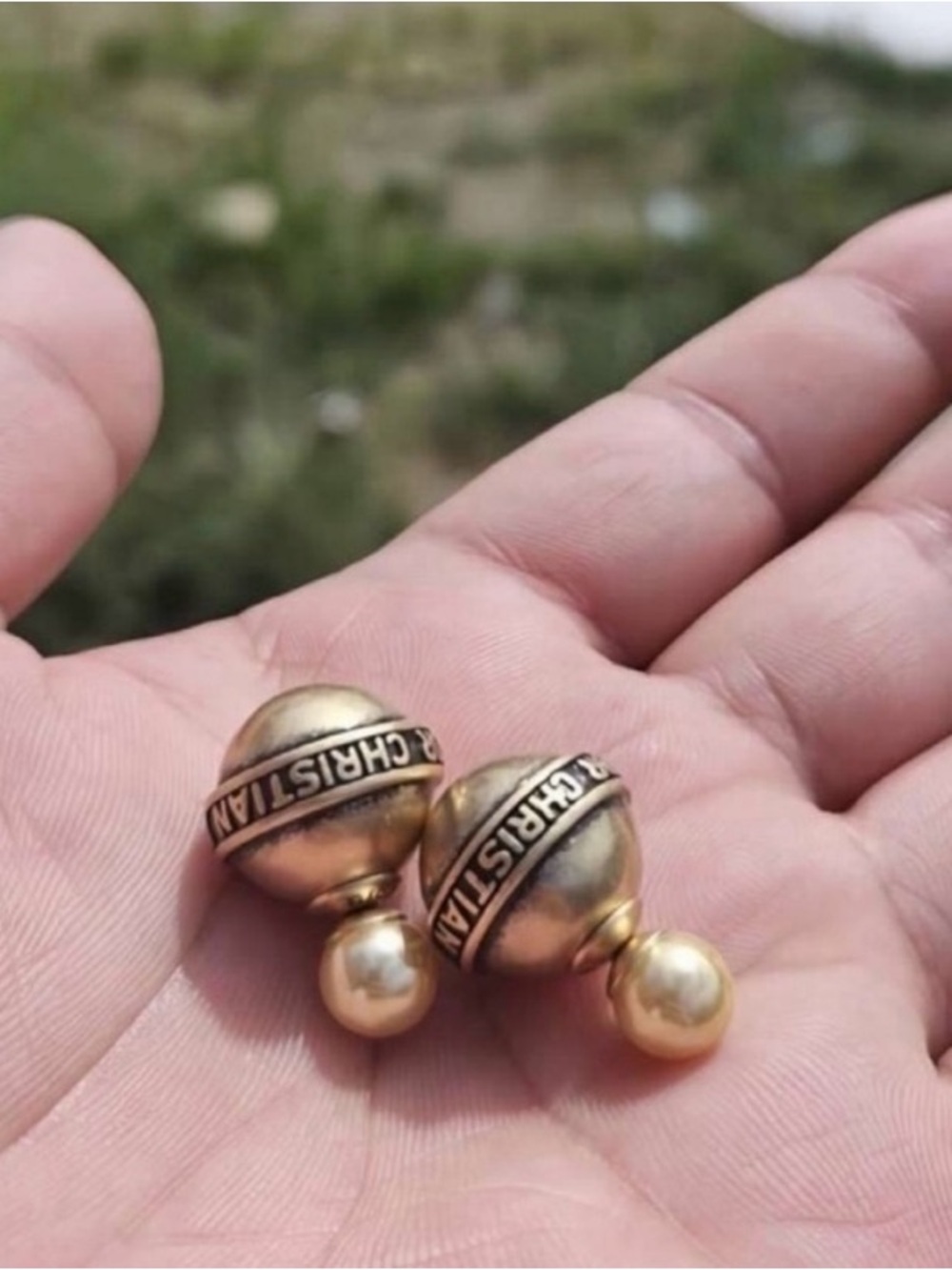 Dior Gold-Tone Double-Sided Logo Stud Earrings